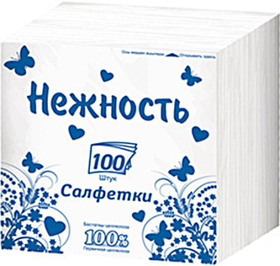 Салфетки бумажные 100шт, белые Нәзіктік (Нежность)