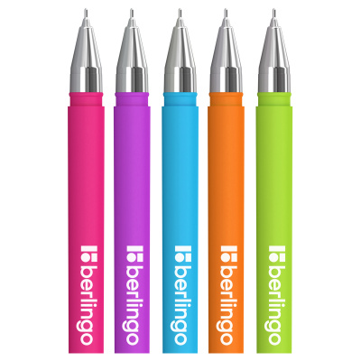 KALAM.KZ - Ручка шариковая, 0.7мм, синяя, Berlingo "Starlight" игольчатый стержень, прорезиненный корпус ассорт