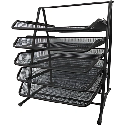 Лоток горизонтальный А4, 5-ти секционный, металлический, сетчатый, черный Basy