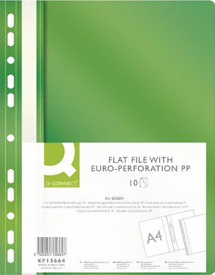 Скоросшиватель пластиковый, с перфорацией, A4, 120/170мкм, зеленый Q-Connect, PBS