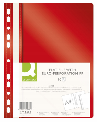 Скоросшиватель пластиковый, с перфорацией, A4, 120/170мкм, красный Q-Connect, PBS