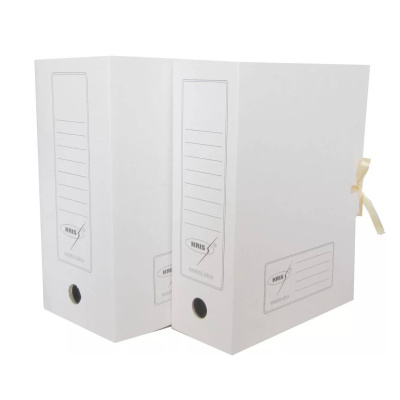 Архивный короб, 325х250х100, картон, на завязках, белый KRIS