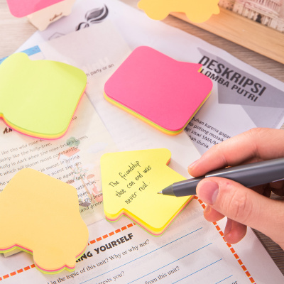 Бумага для заметок самоклеющаяся 76x76мм, 4цвх20л, 80л, фигурные, неоновые цвета Deli "Stick UP"