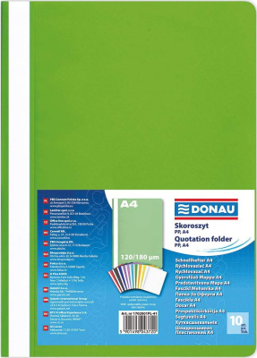Скоросшиватель пластиковый A4, 120/180мкм, светло-зеленый Donau, PBS