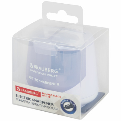 KALAM.KZ - Точилка электрическая, 1 отверстие, с контейнером, белая BRAUBERG DOUBLE BLADE WHITE