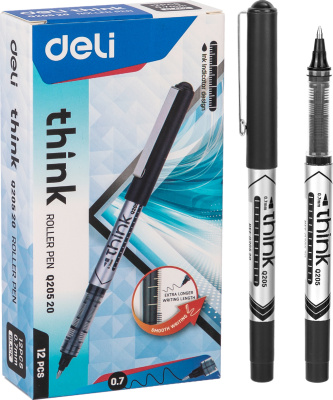 Ручка роллерная, 0.7мм, черная,"Think" Deli 