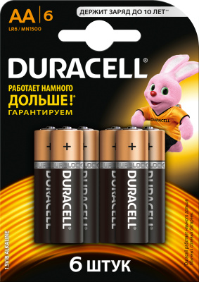 Батарейка AA, 1.5V, Alkaline (блистер 6шт) Duracell