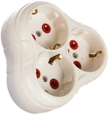 KALAM.KZ - Тройник  3 гнезда с заземлением круглый белый 16А 250В (SBE-16-A01-3z)/100,Smartbuy