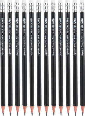 Карандаш простой НВ, с ластиком, трехгранный, черный корпус DELI,