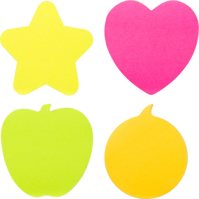 Бумага для заметок самоклеющаяся 76x76мм, 4цвх20л, 80л, фигурные, неоновые цвета Deli "Stick UP"