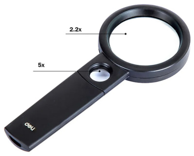 KALAM.KZ - Лупа диаметр 70 мм, 2,2 кратная, дополнительная линза 5-ти кратное увеличение Deli