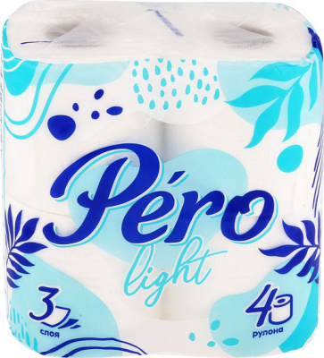 Бумага туалетная 3х-слойная, "Pero Light" со втулкой, без обертки 4 шт в уп