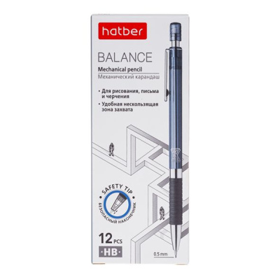 KALAM.KZ - Карандаш механический, 0.5мм, пластиковый прозрачный корпус с ластиком Hatber Balance
