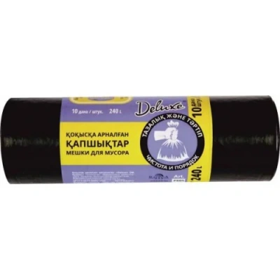 Пакет для мусора на 240л, 10шт., черный, 45мкр., "Deluxe"