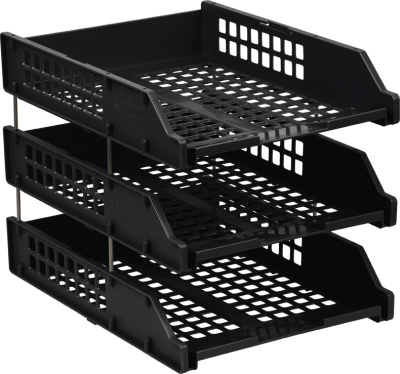 Лоток горизонтальный А4, 3-х секционный, черный, Стамм Strong