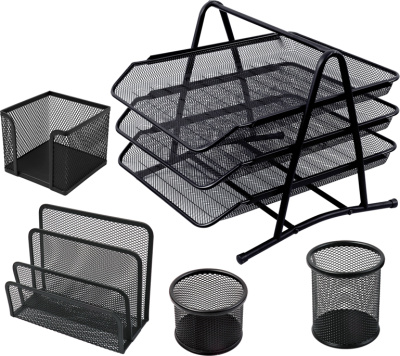 KALAM.KZ - Набор настольный 5 предметов, металл, сетчатый, черный Foska