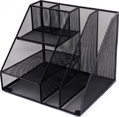 Подставка для канц.принадлежностей, 7 отделов, черная, сетчатая, металл Foska