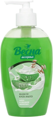 Мыло жидкое 280мл крем, Алоэ и овсяное молочко, с дозатором "Весна"