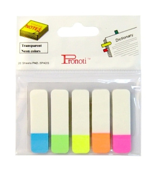 Закладки клейкие 45x12.5мм, 5цвx20л, пластиковые Pronoti