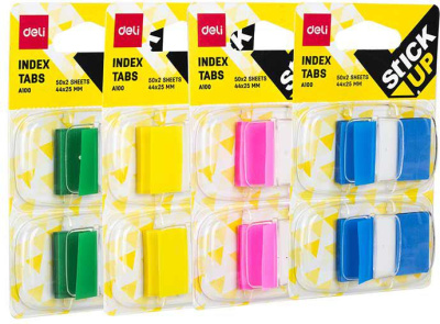 Закладки клейкие 44x25мм, 100л, пластиковые, ассорти Deli