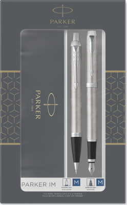 Набор подарочный, ручка шариковая и ручка перьевая IM Stainless Steel CT Parker