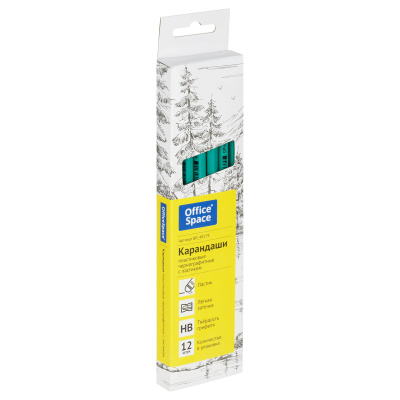 KALAM.KZ - Карандаш простой HB, с ластиком, зеленый корпус OfficeSpace