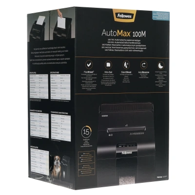 KALAM.KZ - Шредер сек 4(4х10 мм) 23 л, автоподача 100 листов, скобы, скрепки, пласт.карты, Fellowes AutoMax®