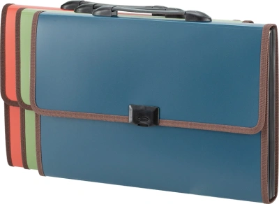 Портфель 13отделений А4+, 0.75мм, с ручкой, пластик Deli