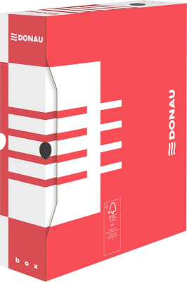 Архивный короб, A4, 80мм, картон, белый/красный Donau, PBS