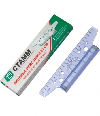 Линейка-рейсшина 22см, металлический ролик, прозрачная Стамм