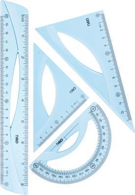 Набор для черчения (треугольник .2 шт, линейка 20 см,транспортир), Deli