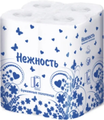 Полотенца бумажные 2х-слойные "Нәзіктік Нежность" со втулкой, без обертки 4 шт в уп