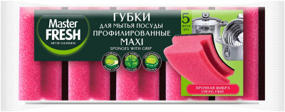 Губка для мытья посуды 5 шт в уп. профилированная Maxi, "Master Fresh"