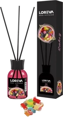 Освежитель-Аромадиффузор 55мл, Loreva с эфирными маслами с палочками, "Жвачка"