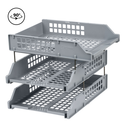 KALAM.KZ - Лоток горизонтальный А4, 3-х секционный, серый, Стамм Strong