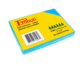 Бумага для заметок 75х102мм, 90л, самоклеющаяся, неоновая голубая Pronoti