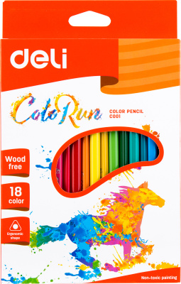 Карандаши цветные, 18 цветов, трехгранная форма, набор Deli "ColoRun"