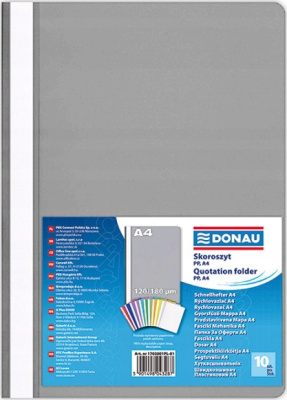 Скоросшиватель пластиковый A4, 120/180мкм, серый Donau, PBS