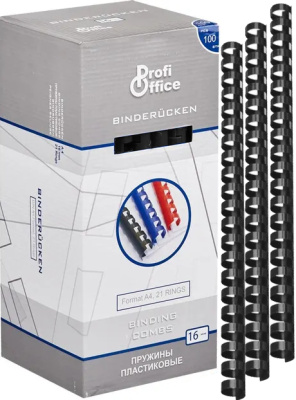 Пружина для переплета, 16мм, 1-130л, пластиковая, черная ProfiOffice