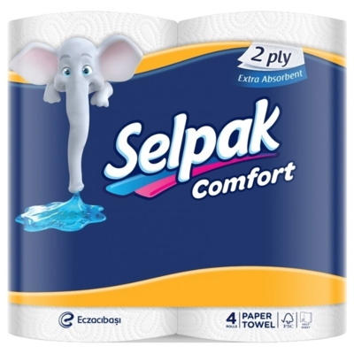 Полотенца бумажные 2х-слойные "Selpak Comfort" со втулкой, без обертки 2 шт в уп