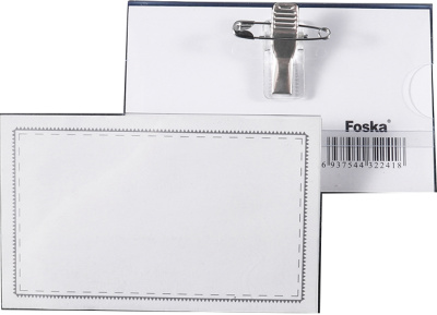Бейдж горизонтальный, 57x90мм, зажим+булавкой, прозрачный Foska