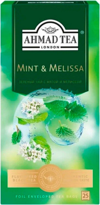 Чай зеленый, 25 пакетиков Ahmad  мятой и мелиссой.