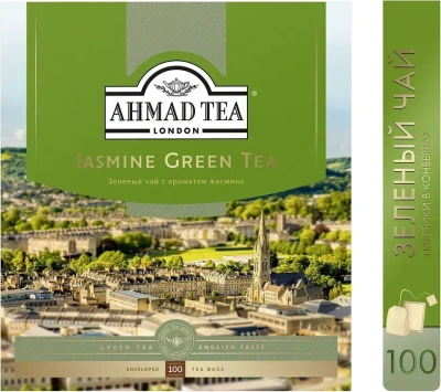 KALAM.KZ - Чай зеленый, 100 пакетиков Ahmad Tea китайский, с ярлычками