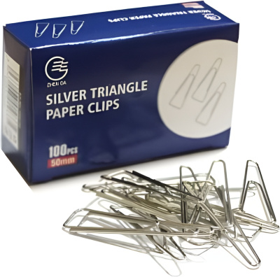 Скрепки 50мм, 100шт, треугольные, никелированные Zhenda