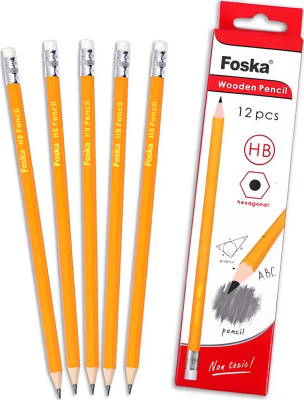 Карандаш простой HB, с ластиком, желтый корпус Foska