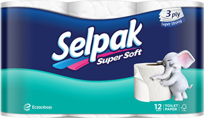 Бумага туалетная 3х-слойная, "Selpak" со втулкой, без обертки 12 шт в уп